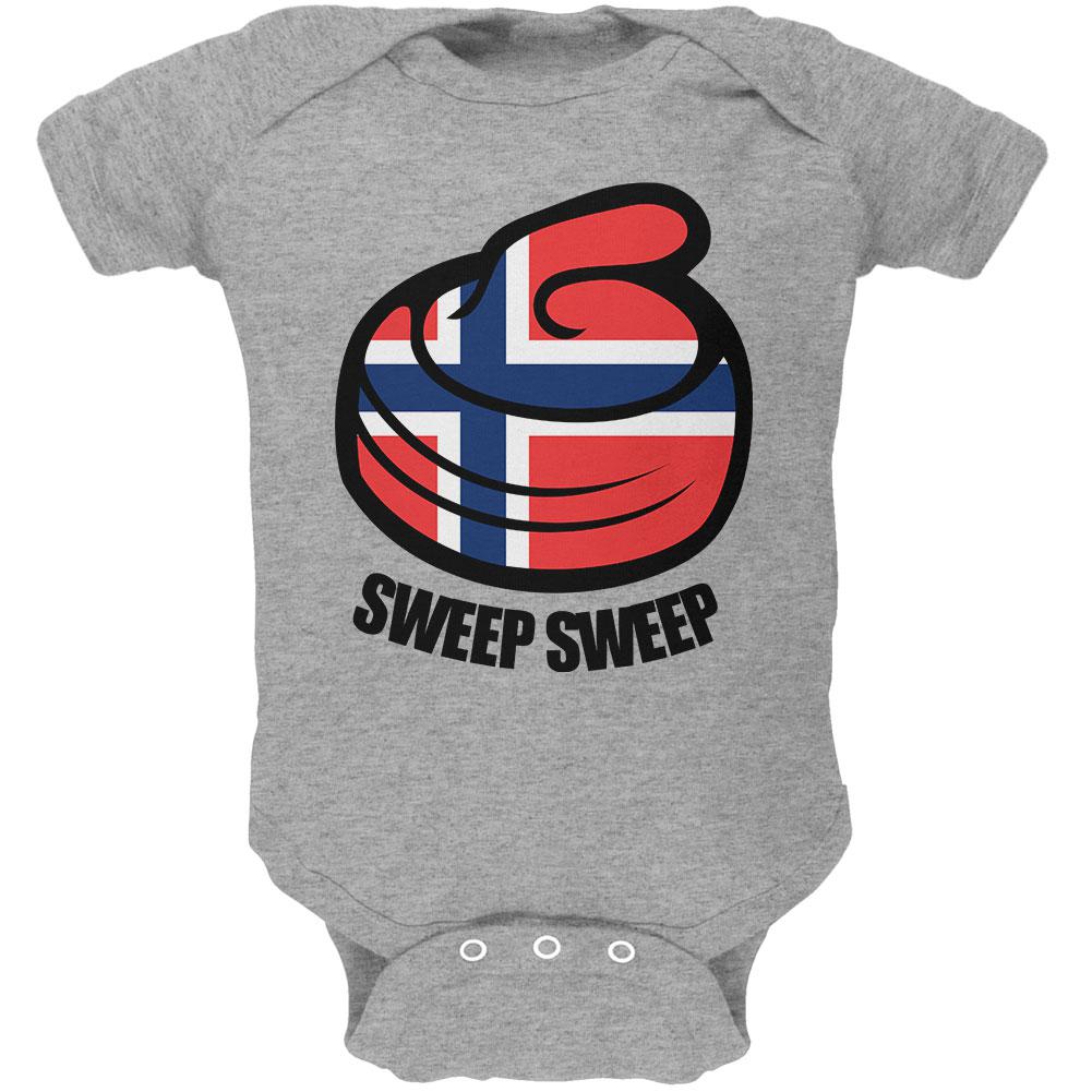 Winter Sports Flag Curling Sweep Sweep Norway Soft Baby One Piece Baby One Piece Old Glory 0-3M Heather