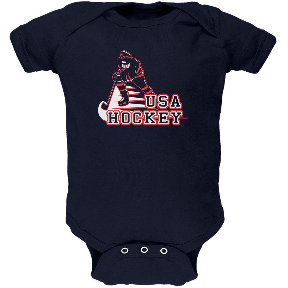 Fast Hockey Player Country USA Soft Baby One Piece Baby One Piece Old Glory 0-3M Navy