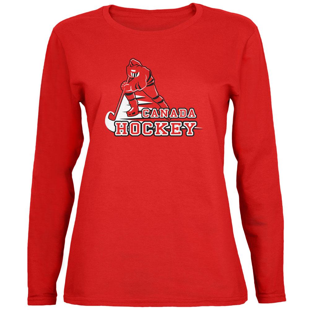 Fast Hockey Player Country Canada Womens Long Sleeve T Shirt Women's Long Sleeves Old Glory 2XL Red