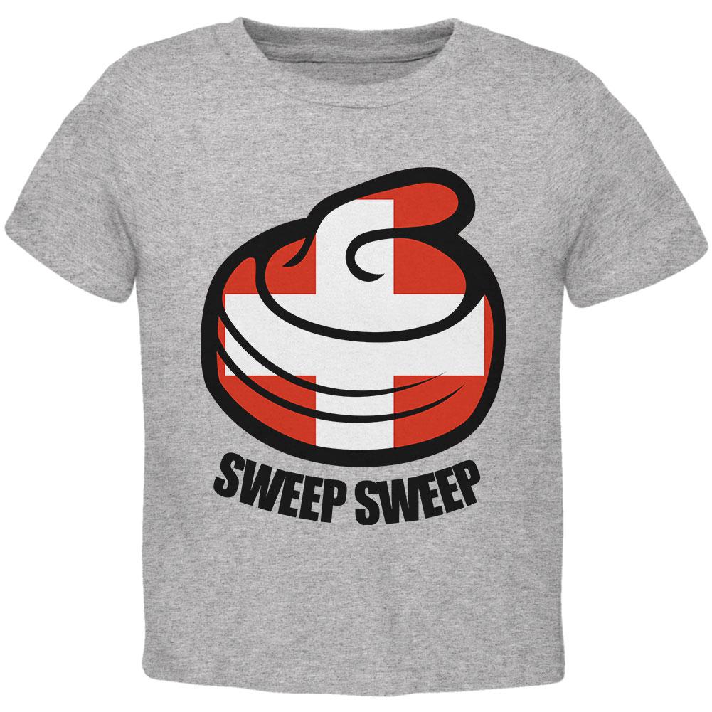 Winter Sports Flag Curling Sweep Sweep Switzerland Toddler T Shirt Toddler T-Shirts Old Glory 2T Heather