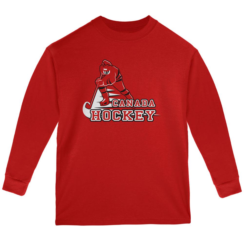 Fast Hockey Player Country Canada Youth Long Sleeve T Shirt Youth Long Sleeves Old Glory LG Red