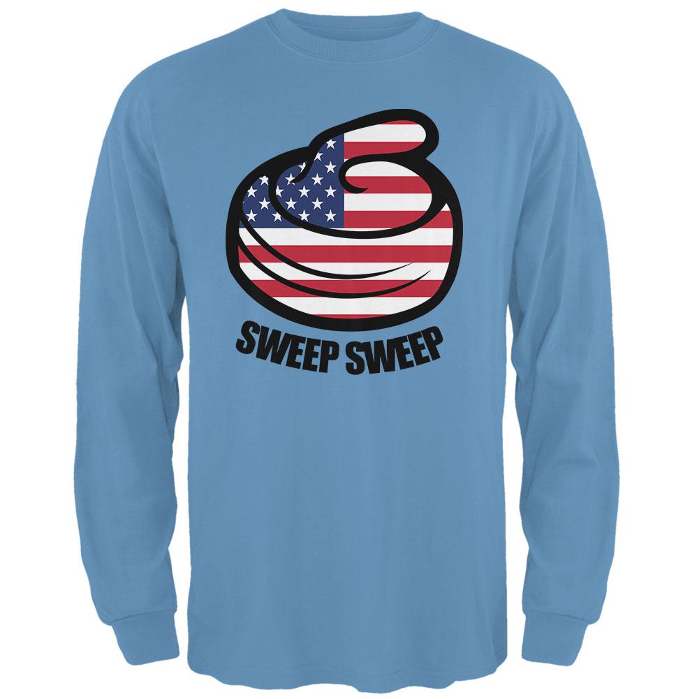 Winter Sports Flag Curling Sweep Sweep USA Mens Long Sleeve T Shirt Men's Long Sleeves Old Glory 2XL Carolina Blue