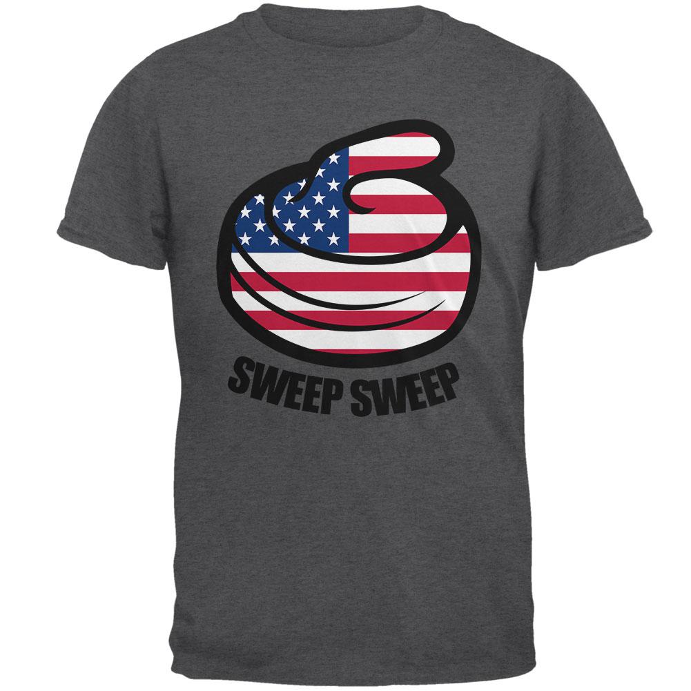 Winter Sports Flag Curling Sweep Sweep USA Mens T Shirt Men's T-Shirts Old Glory 2XL Dark Heather
