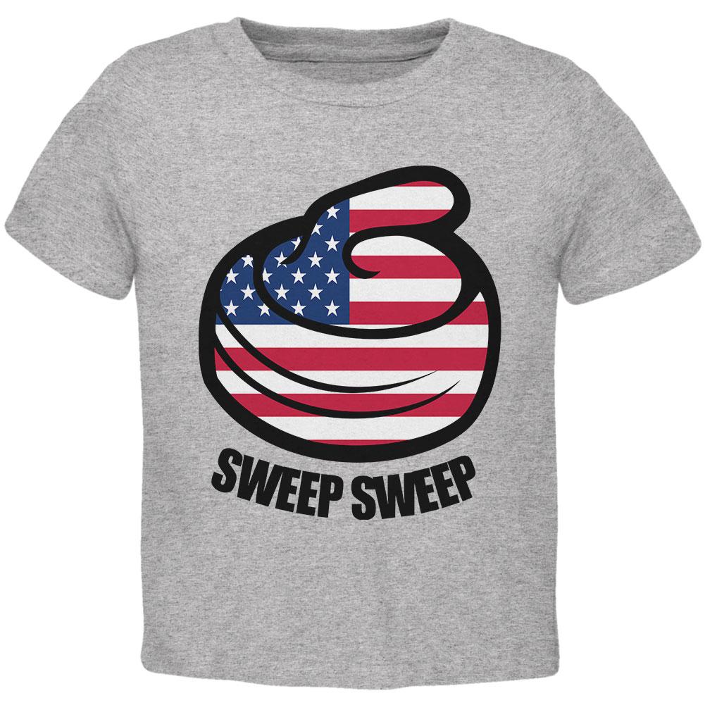 Winter Sports Flag Curling Sweep Sweep USA Toddler T Shirt Toddler T-Shirts Old Glory 2T Heather