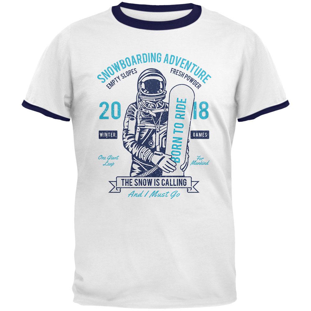 Winter Games Snowboarding Adventure Born to Ride Mens Ringer T Shirt Men's T-Shirts Old Glory 2XL White-Navy
