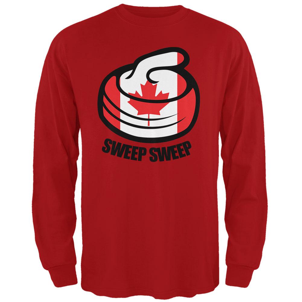 Winter Sports Flag Curling Sweep Sweep Canada Mens Long Sleeve T Shirt Men's Long Sleeves Old Glory 2XL Red