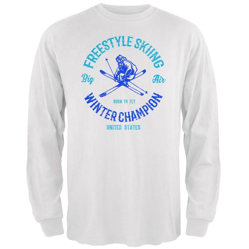 Winter Games Freestyle Skiing Champion USA Mens Long Sleeve T Shirt Men's Long Sleeves Old Glory 2XL White