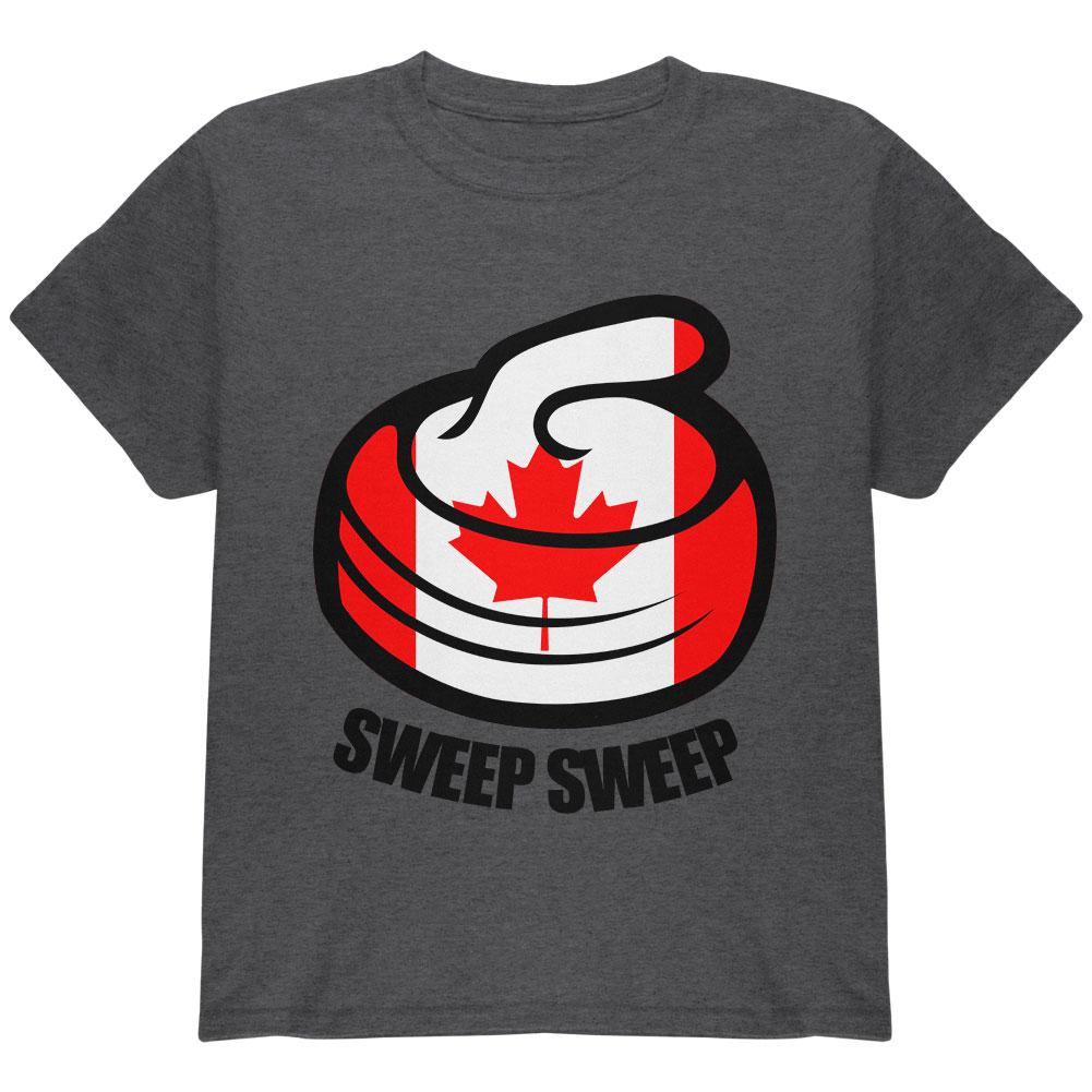 Winter Sports Flag Curling Sweep Sweep Canada Youth T Shirt Youth T-Shirts Old Glory LG Heather