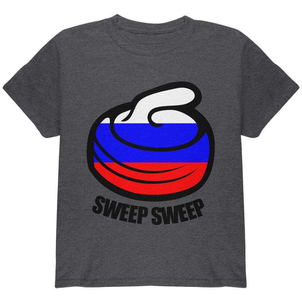 Winter Sports Flag Curling Sweep Sweep Russia Youth T Shirt Youth T-Shirts Old Glory LG Heather
