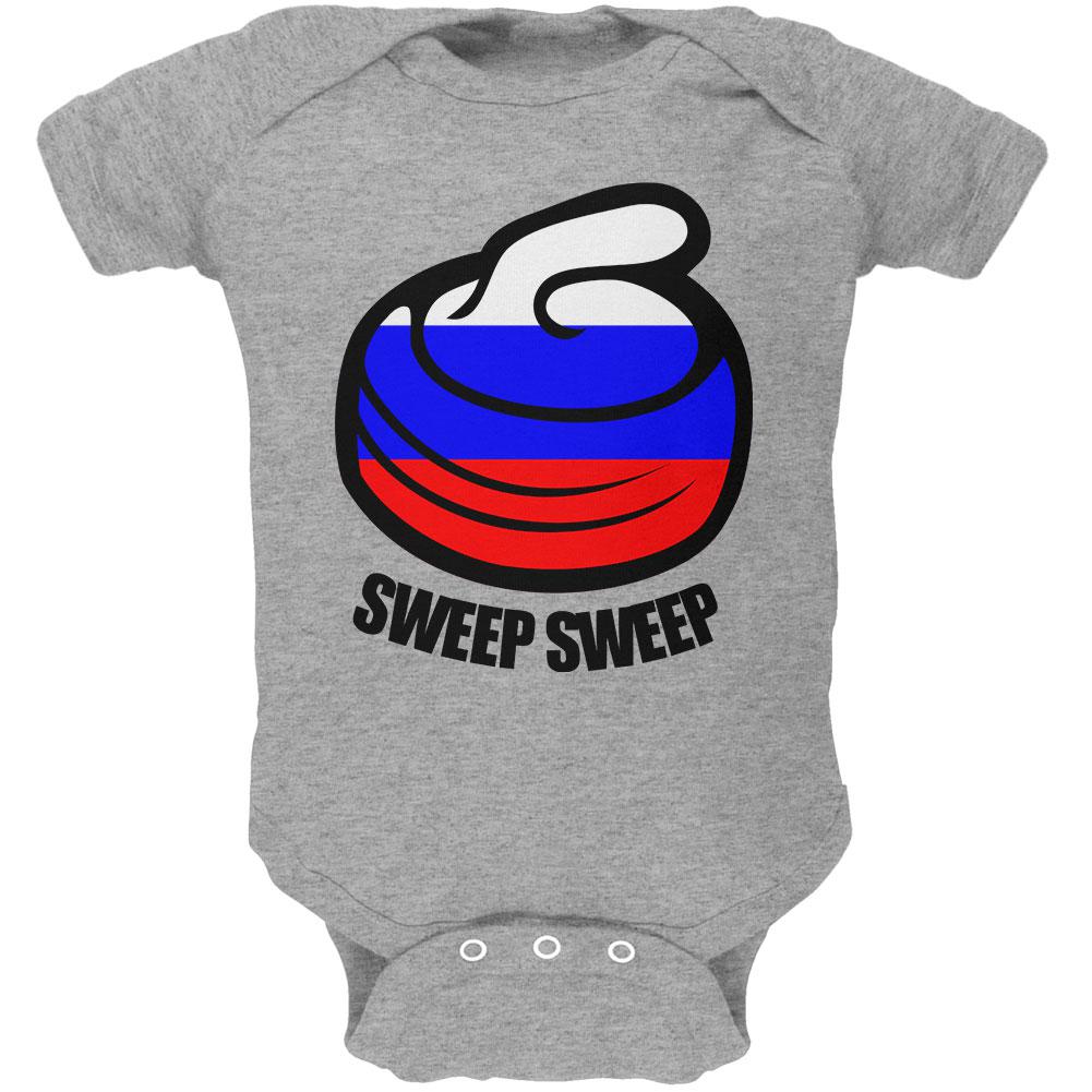 Winter Sports Flag Curling Sweep Sweep Russia Soft Baby One Piece Baby One Piece Old Glory 0-3M Heather