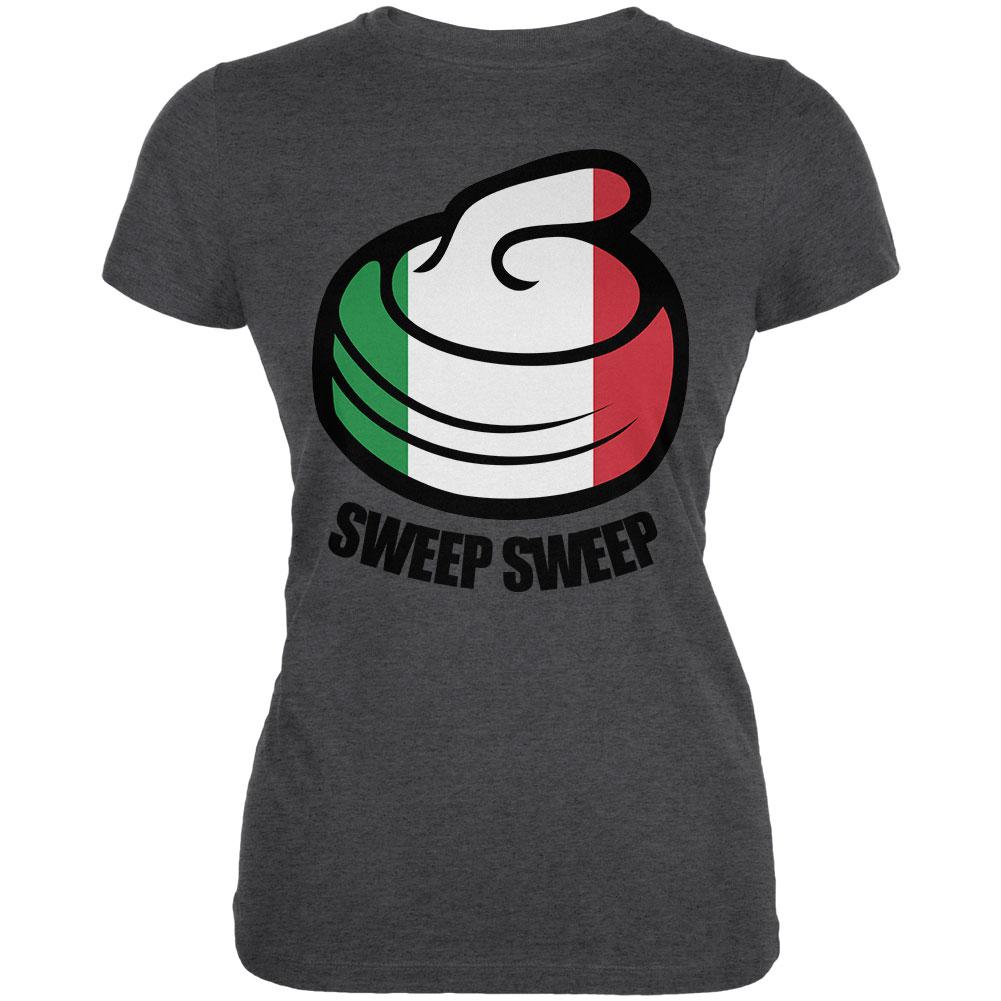 Winter Sports Flag Curling Sweep Sweep Italy Juniors Soft T Shirt Juniors T-Shirts Old Glory 2XL Deep Heather