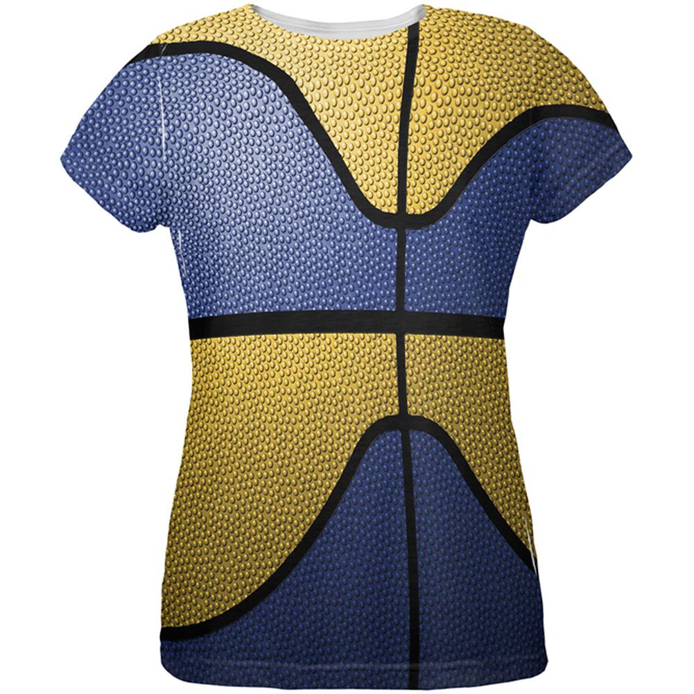 Championship Basketball Royal Blue and Yellow All Over Womens T Shirt Women's T-Shirts Old Glory 2XL Multi