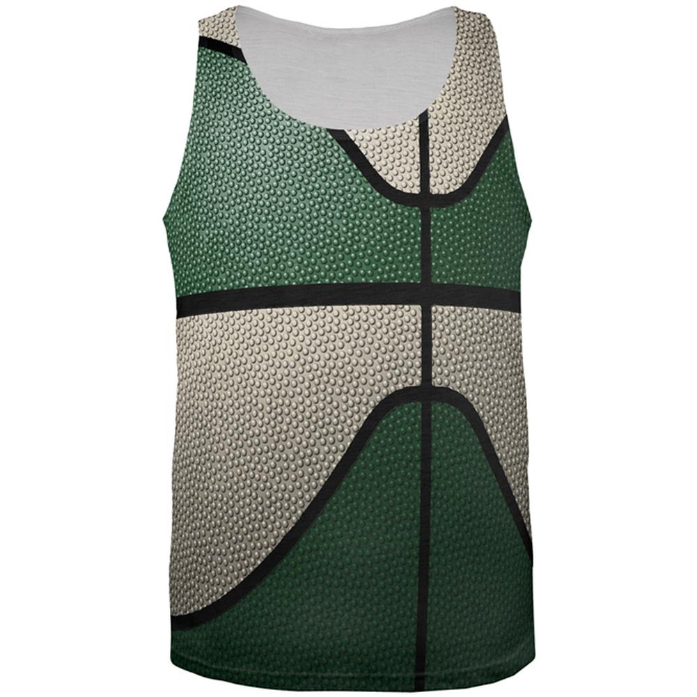 Championship Basketball Forest Green and Cream All Over Mens Tank Top Men's Tank Tops Old Glory 2XL Multi