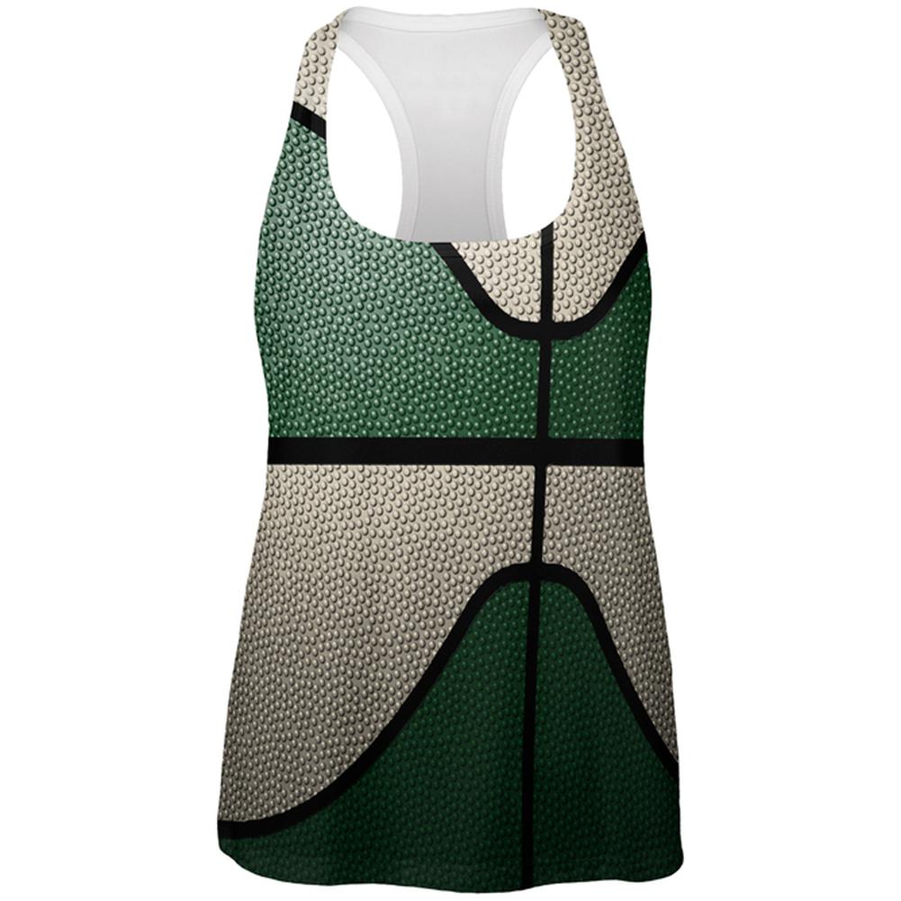 Championship Basketball Forest Green and Cream All Over Womens Work Out Tank Top Women's Tank Tops Old Glory 2XL Multi