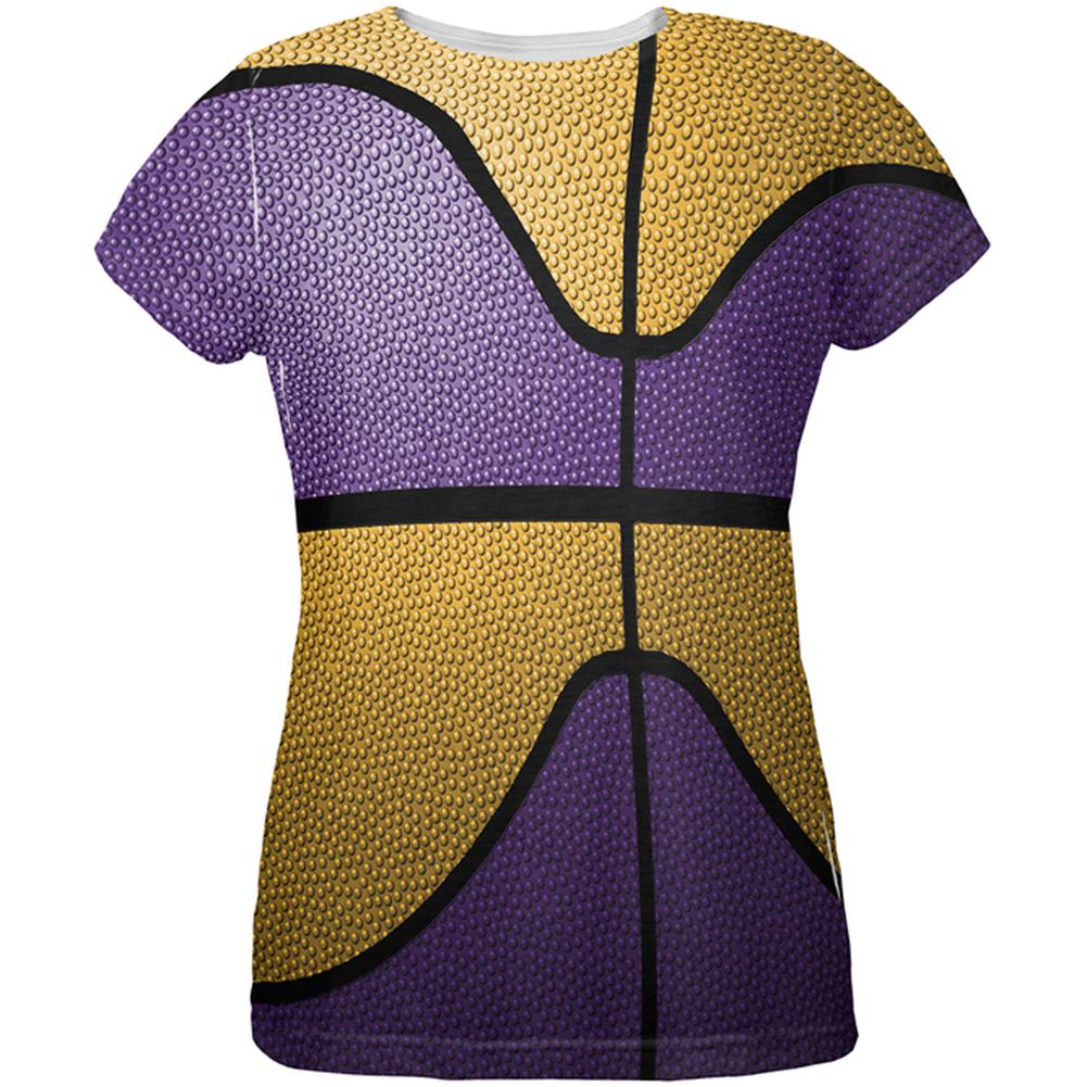 Championship Basketball Purple and Gold All Over Womens T Shirt Women's T-Shirts Old Glory 2XL Multi
