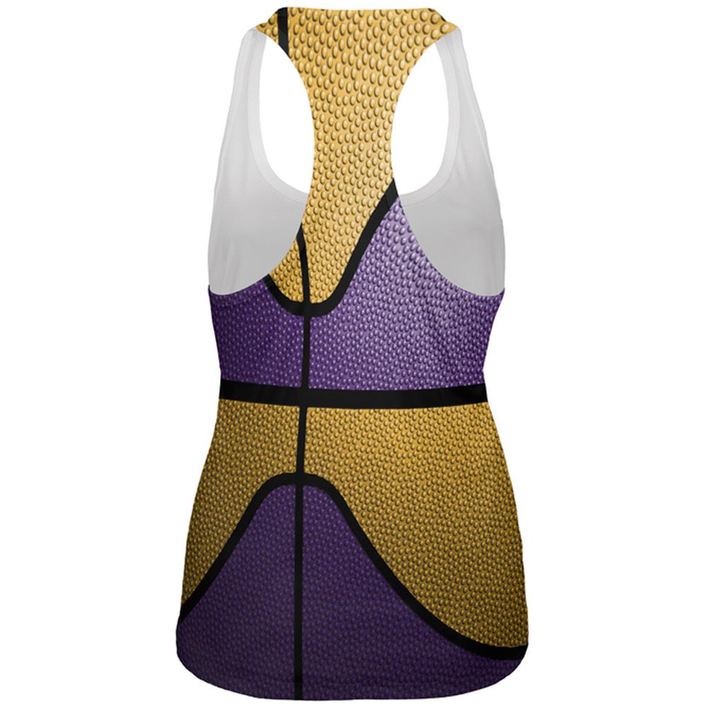 Championship Basketball Purple and Gold All Over Womens Work Out Tank Top Women's Tank Tops Old Glory