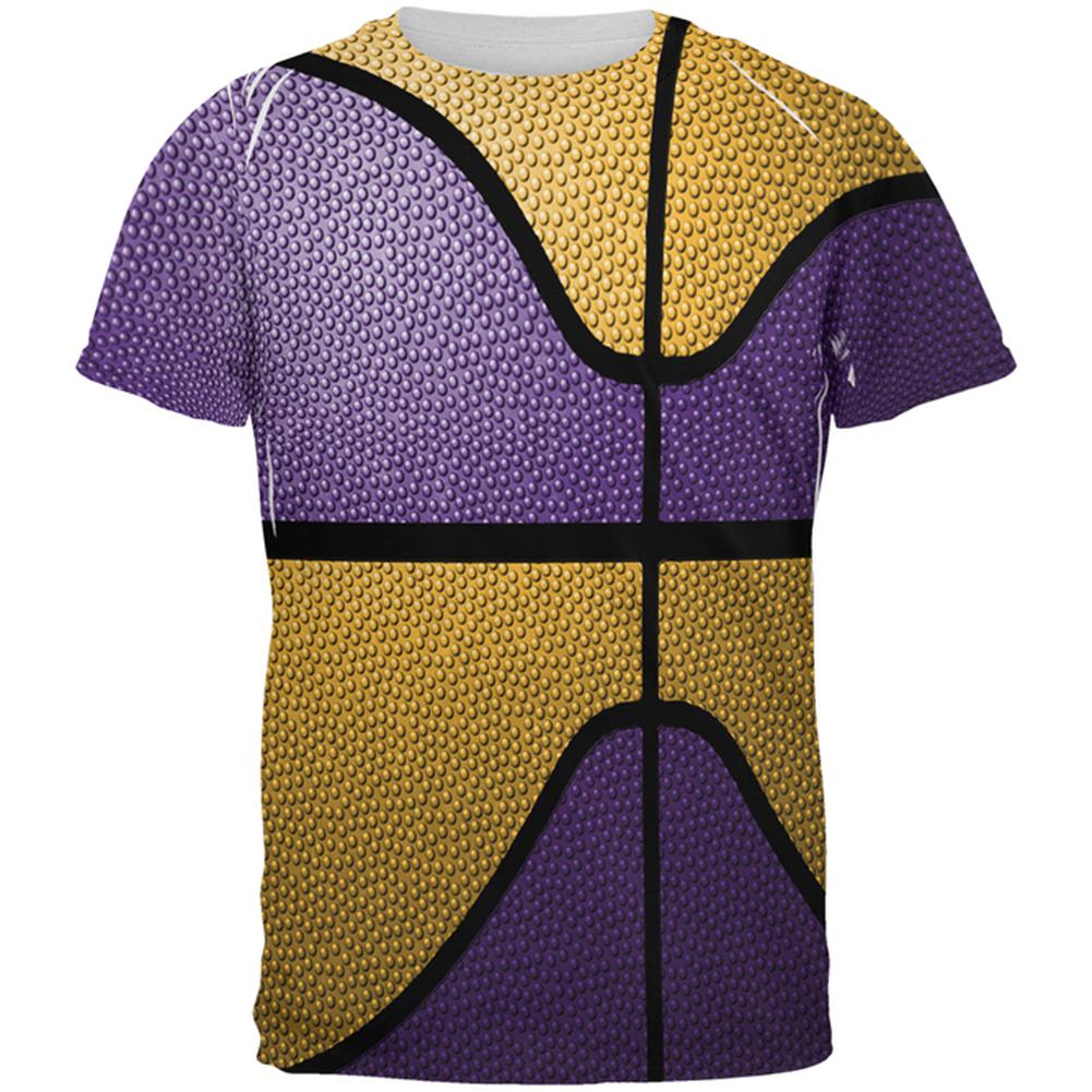 Championship Basketball Purple and Gold All Over Mens T Shirt Men's T-Shirts Old Glory 2XL Multi