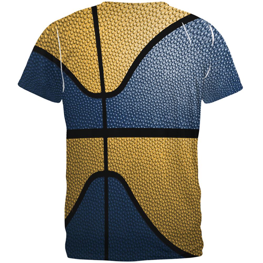 Championship Basketball Blue and Yellow All Over Mens T Shirt Men's T-Shirts Old Glory