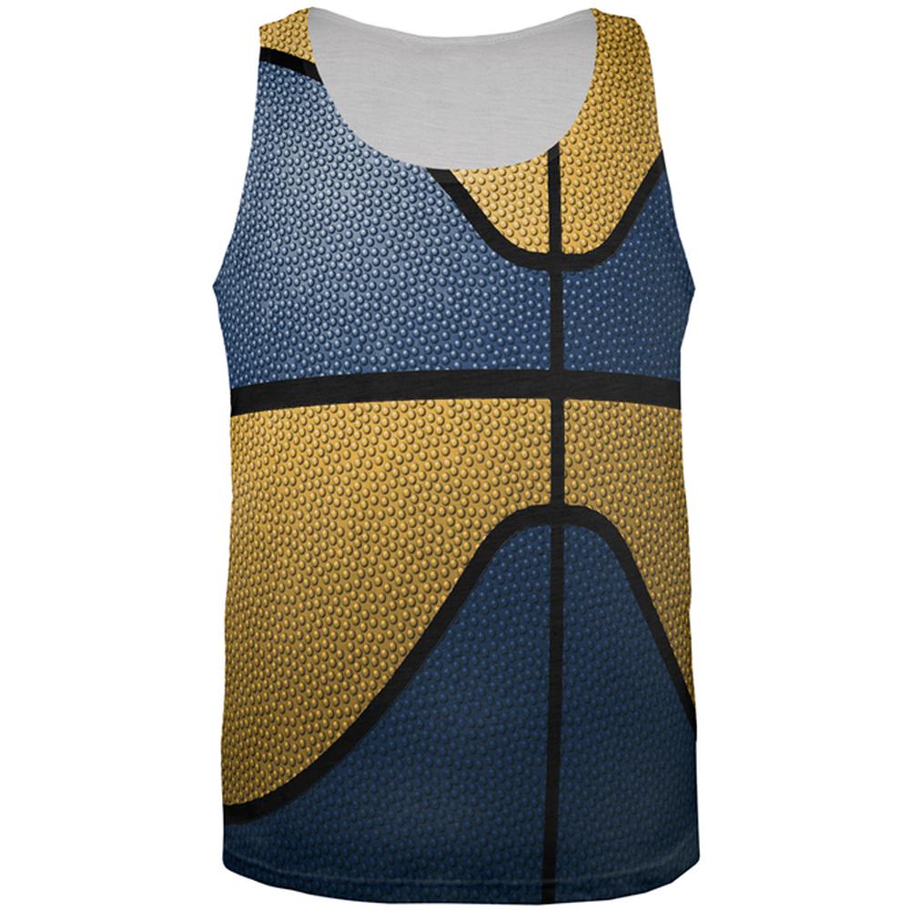 Championship Basketball Blue and Yellow All Over Mens Tank Top Men's Tank Tops Old Glory 2XL Multi
