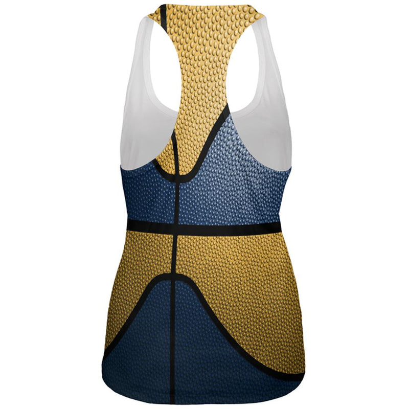Championship Basketball Blue and Yellow All Over Womens Work Out Tank Top Women's Tank Tops Old Glory