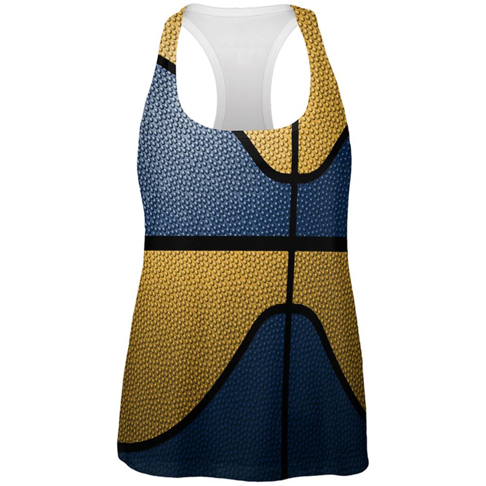 Championship Basketball Blue and Yellow All Over Womens Work Out Tank Top Women's Tank Tops Old Glory 2XL Multi