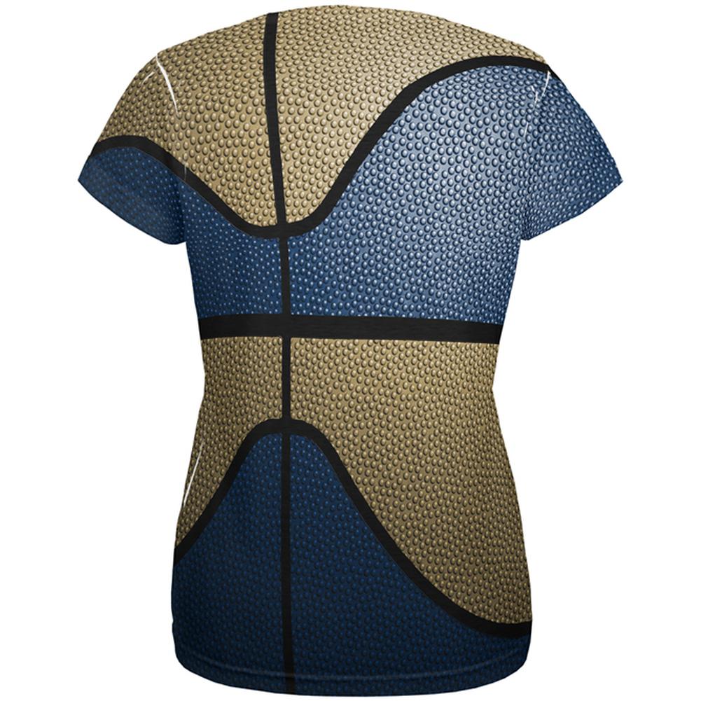Championship Basketball Dark Blue and Gold All Over Womens T Shirt Women's T-Shirts Old Glory