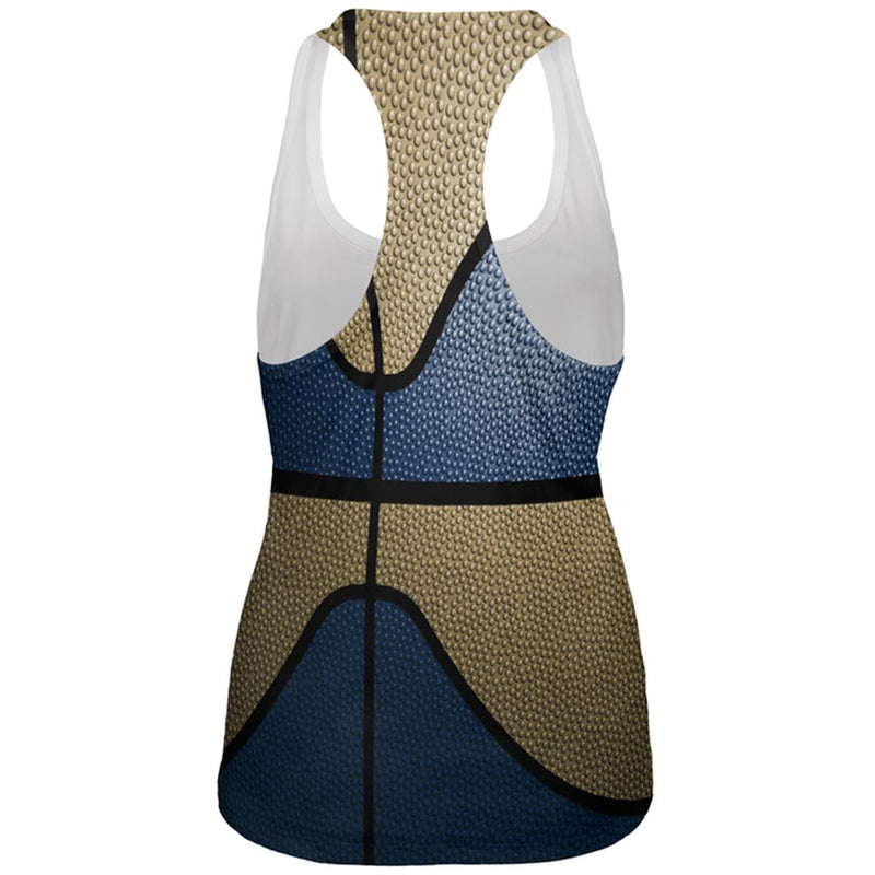 Championship Basketball Dark Blue and Gold All Over Womens Work Out Tank Top Women's Tank Tops Old Glory
