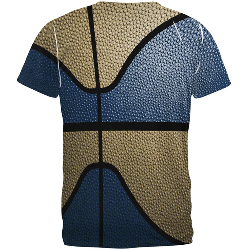 Championship Basketball Dark Blue and Gold All Over Mens T Shirt Men's T-Shirts Old Glory