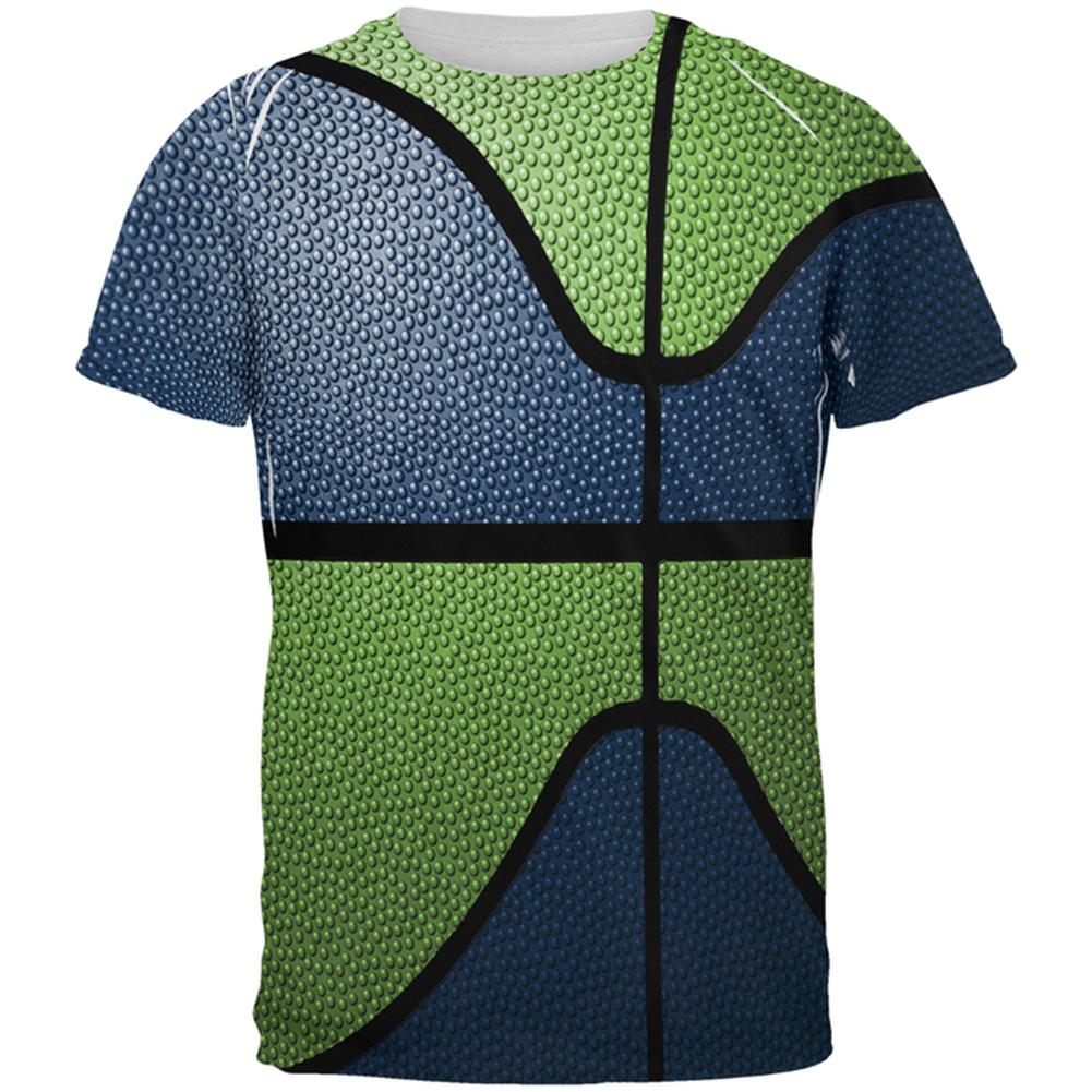 Championship Basketball Dark Blue and Electric Green All Over Mens T Shirt Men's T-Shirts Old Glory 2XL Multi