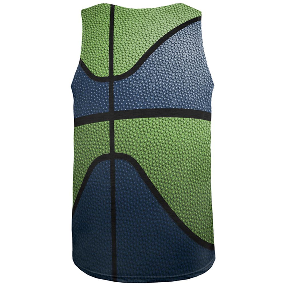 Championship Basketball Dark Blue and Electric Green All Over Mens Tank Top Men's Tank Tops Old Glory