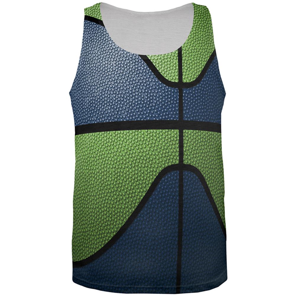 Championship Basketball Dark Blue and Electric Green All Over Mens Tank Top Men's Tank Tops Old Glory 2XL Multi