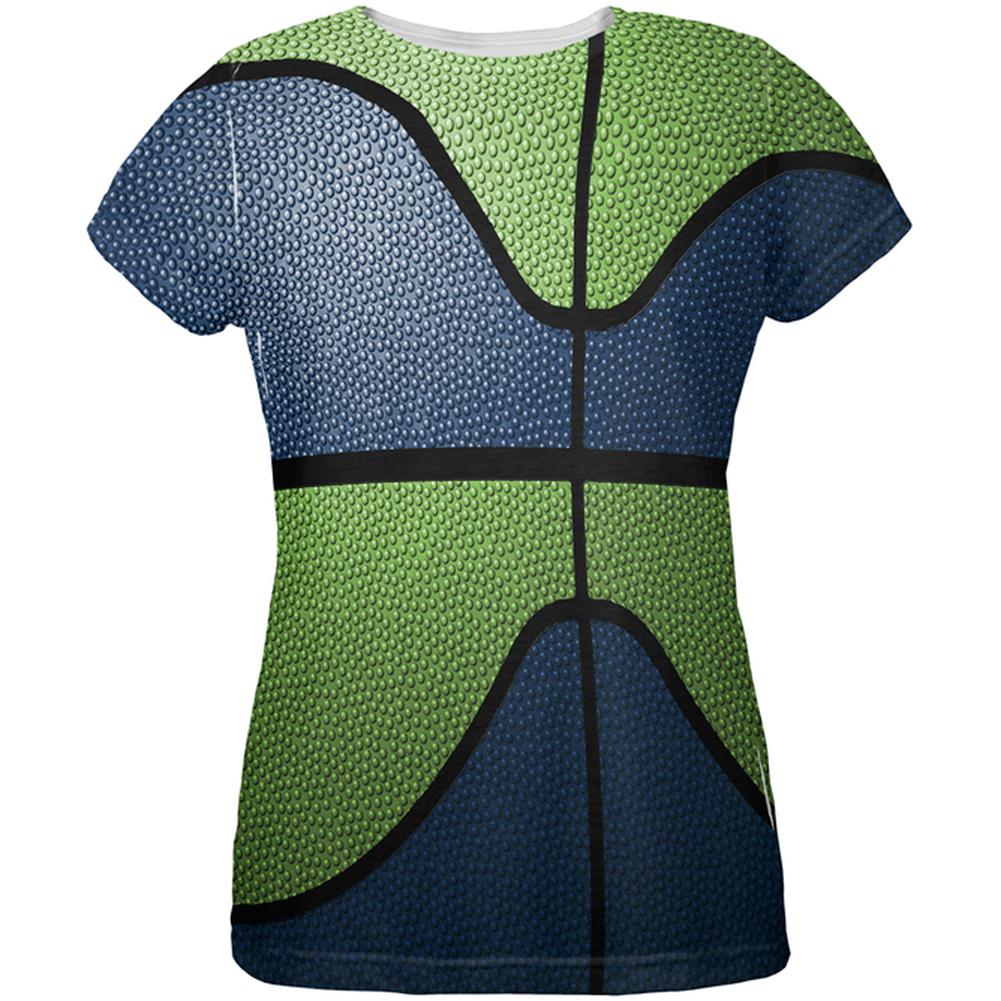 Championship Basketball Dark Blue and Electric Green All Over Womens T Shirt Women's T-Shirts Old Glory 2XL Multi