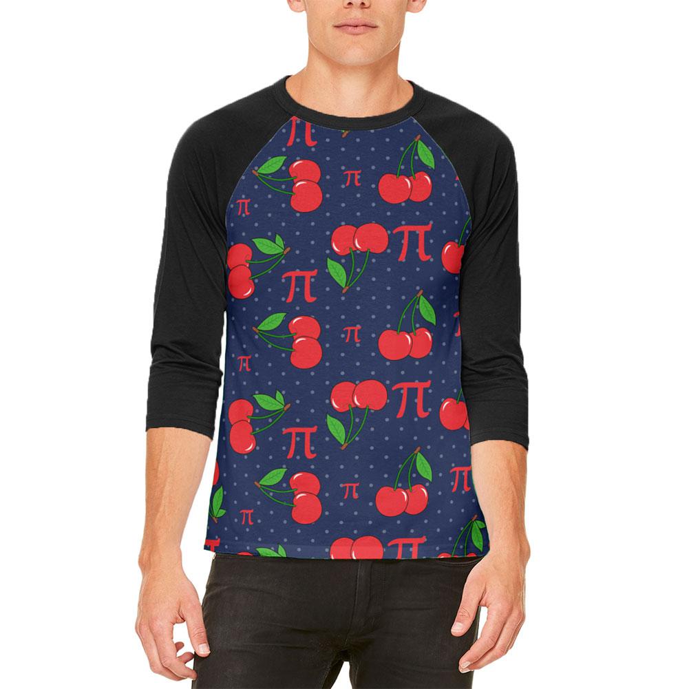 Cherry Pi Pattern Mens Raglan T Shirt Men's T-Shirts Old Glory 2XL White-Black