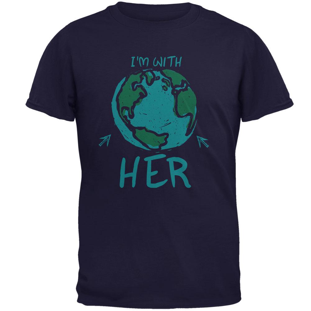 Earth Day I'm With Her Globe Mens T Shirt Men's T-Shirts Old Glory 2XL Navy