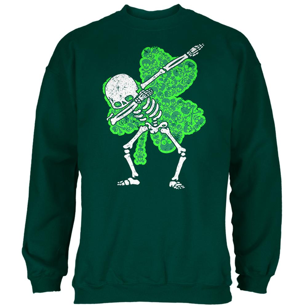 St Patricks Dabbing Skeleton Shamrock Skulls Mens Sweatshirt Men's Sweatshirts Old Glory 2XL Forest Green