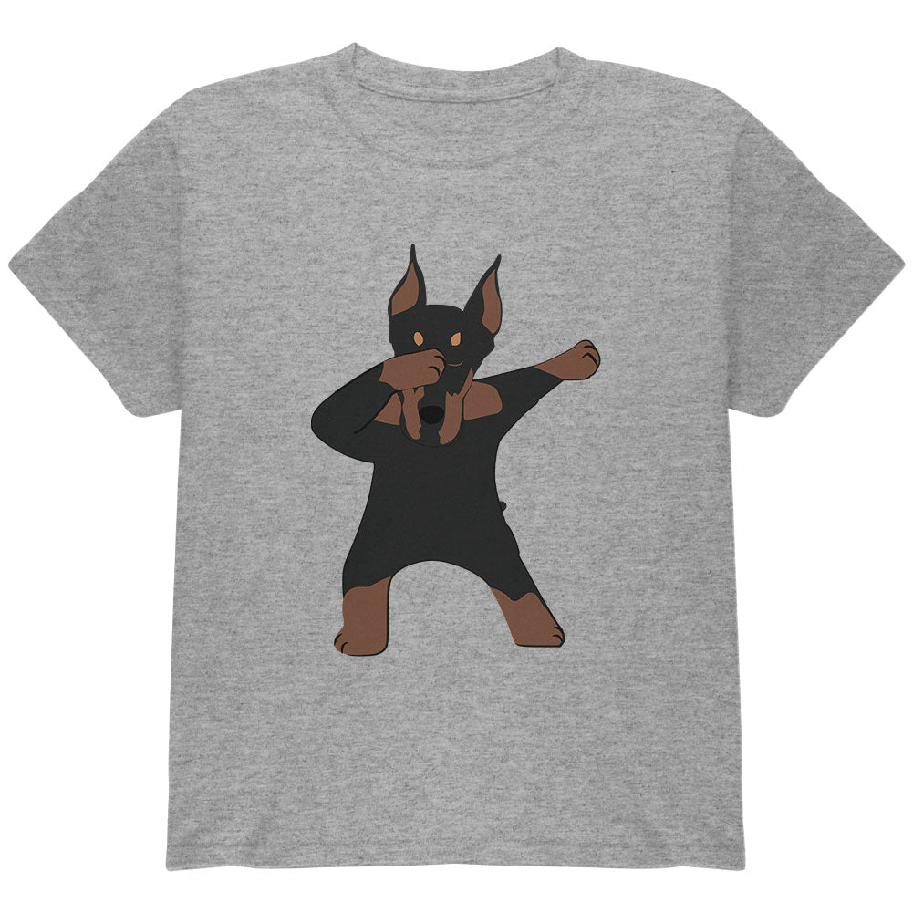 Dabbing Doberman Youth T Shirt Youth T-Shirts Old Glory YLG Grey