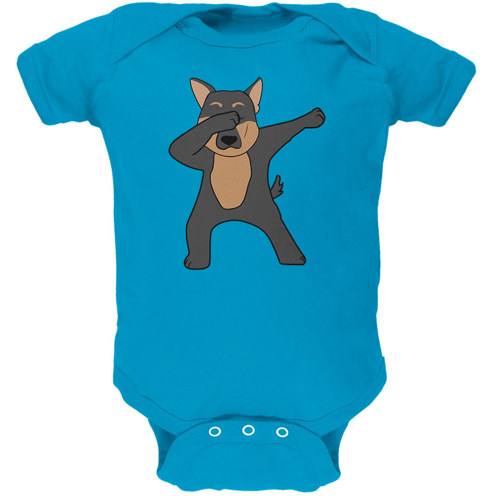 Dabbing German Shepherd Soft Baby One Piece Baby One Piece Old Glory 0-3M Turquoise