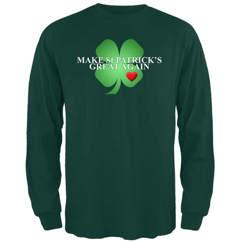 Make St Patrick's Great Again Shamrock Heart Mens Long Sleeve T Shirt Men's Long Sleeves Old Glory 2XL Forest Green
