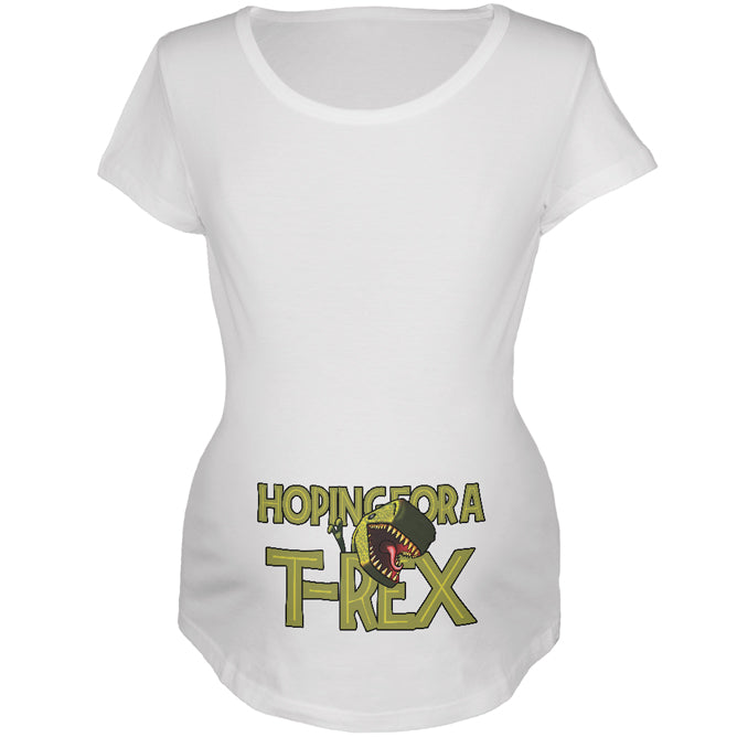 We're Hoping for a T-Rex Funny Cute Maternity Soft T Shirt Maternity T-Shirts Old Glory 2XL White