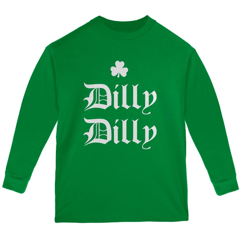 St. Patricks Day Dilly Dilly Shamrock Youth Long Sleeve T Shirt Youth Long Sleeves Old Glory LG Green