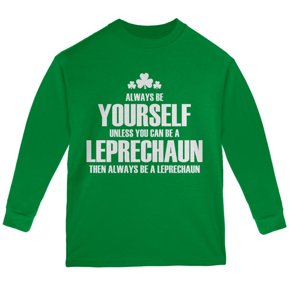 St. Patricks Day Always Be Yourself Leprechaun Youth Long Sleeve T Shirt Youth Long Sleeves Old Glory LG Green