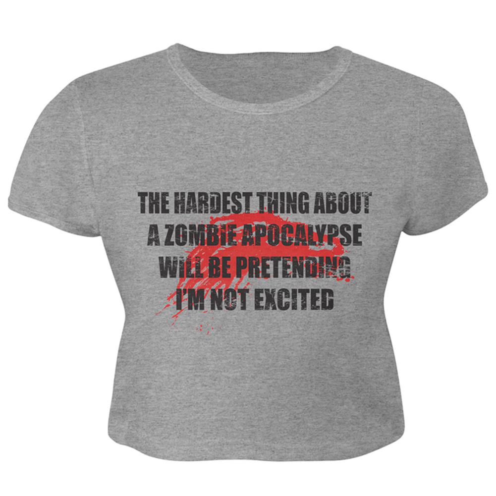 Hardest Thing About Zombie Apocalypse Juniors Crop Top T-Shirt Juniors Crop T-Shirts Old Glory LG Heather