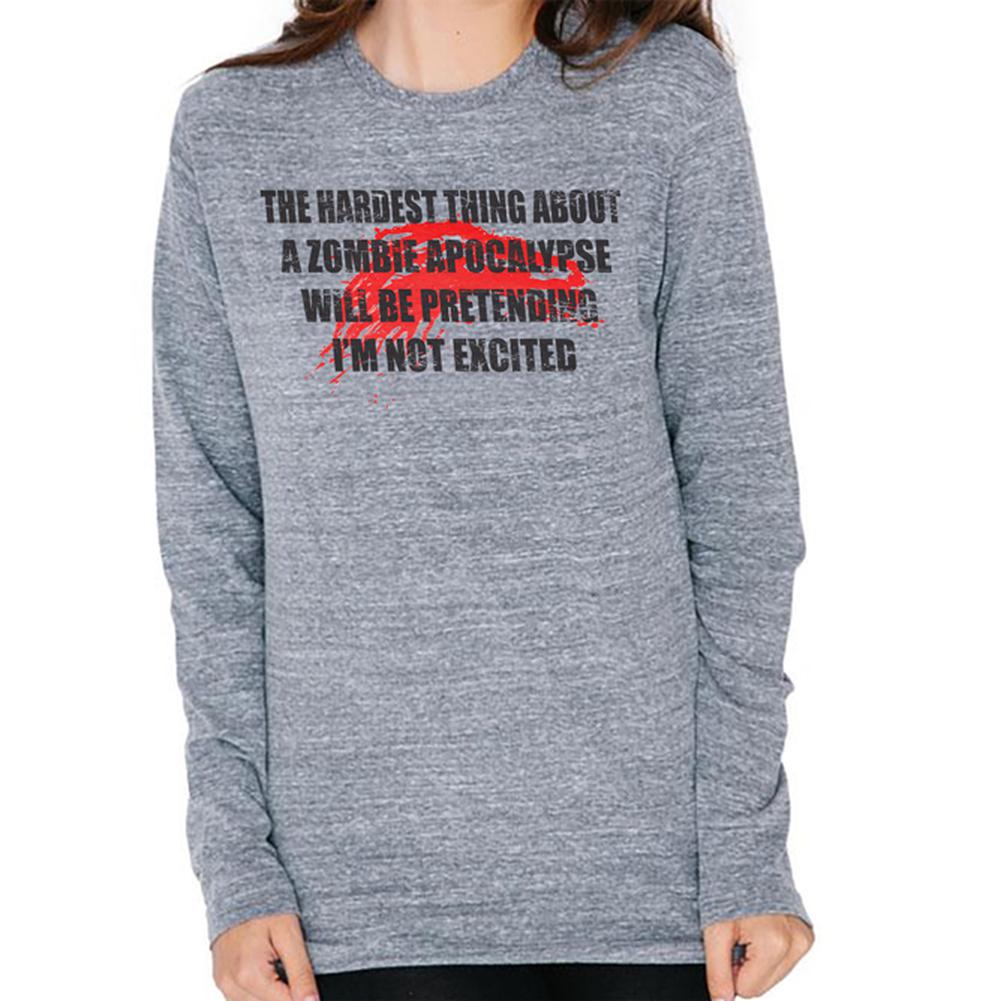 Hardest Thing About Zombie Apocalypse Mens Soft Long Sleeve T Shirt Men's Long Sleeves Old Glory 2XL Heather