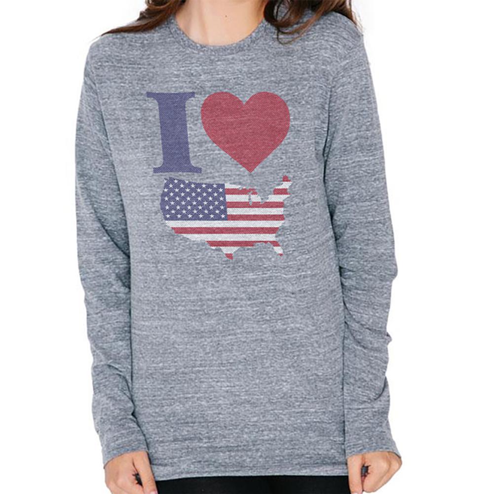 July 4th I Heart Love America Halftone Mens Soft Long Sleeve T Shirt Men's Long Sleeves Old Glory 2XL Heather