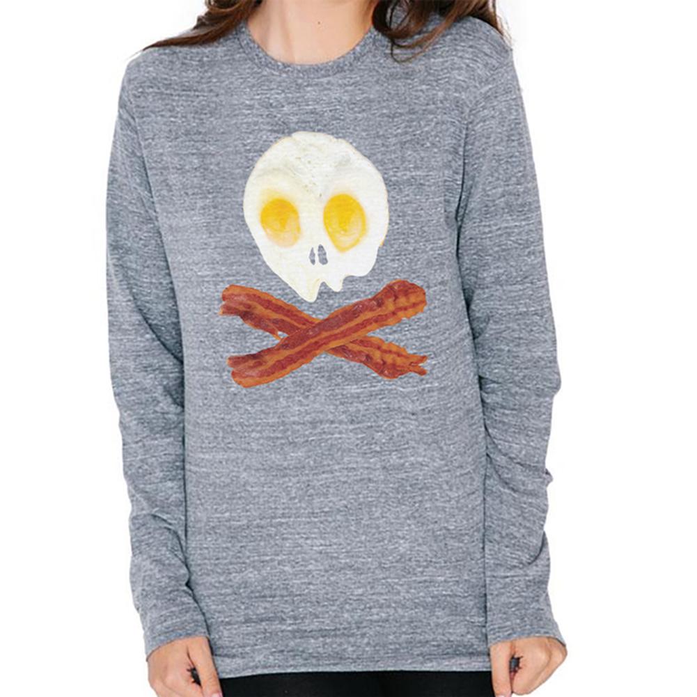 Eggs And Bacon Skull And Cross Bones Mens Soft Long Sleeve T Shirt Men's Long Sleeves Old Glory 2XL Heather