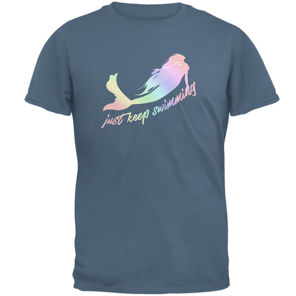 Mermaids Just Keep Swimming Pastels Mens T Shirt Men's T-Shirts Old Glory 2XL Indigo Blue