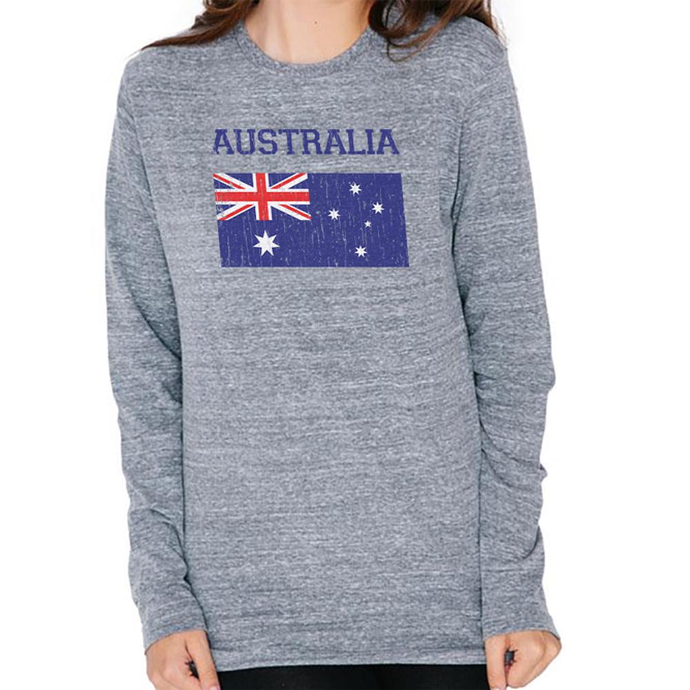 World Cup Distressed Flag Australia Mens Soft Long Sleeve T Shirt Men's Long Sleeves Old Glory 2XL Heather