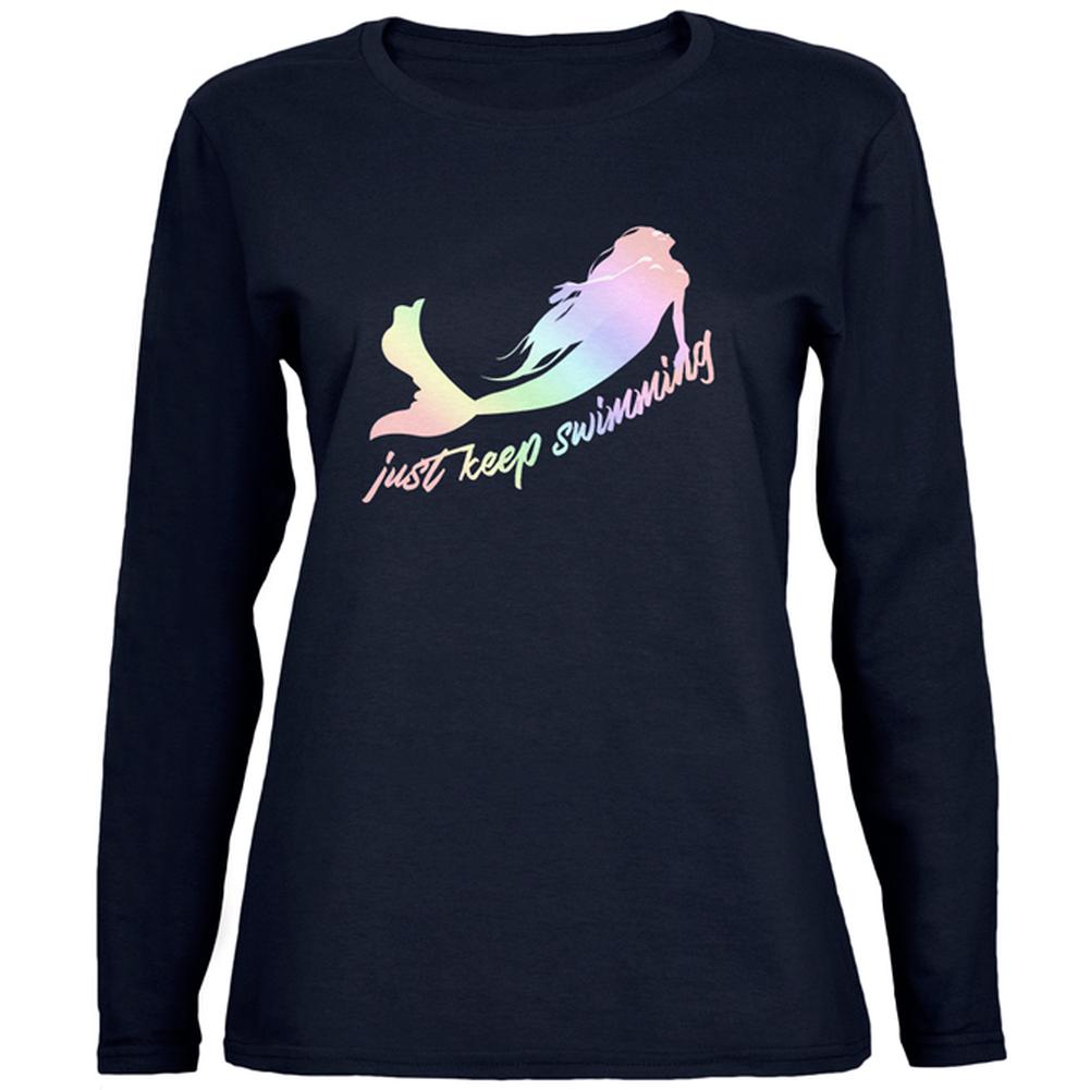 Mermaids Just Keep Swimming Pastels Womens Long Sleeve T Shirt Women's Long Sleeves Old Glory 2XL Navy