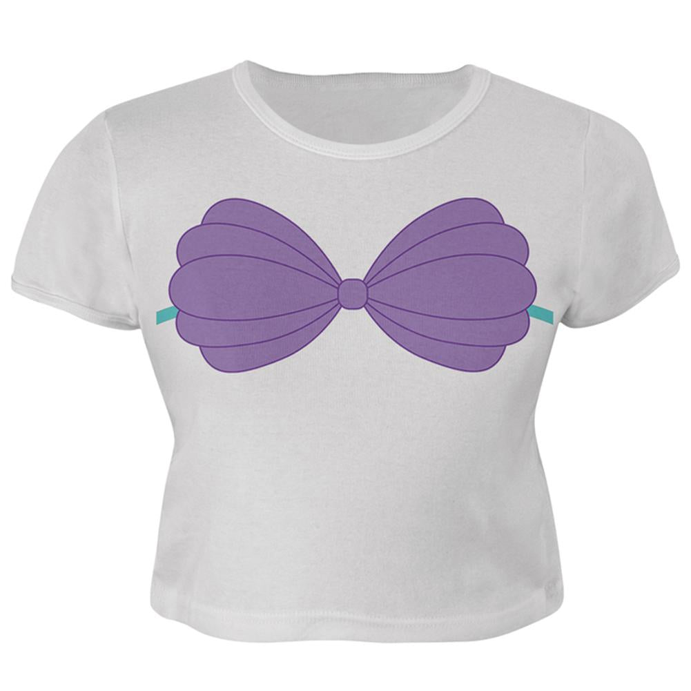Purple Shell Bra Juniors Crop Top T-Shirt Juniors Crop T-Shirts Old Glory LG White