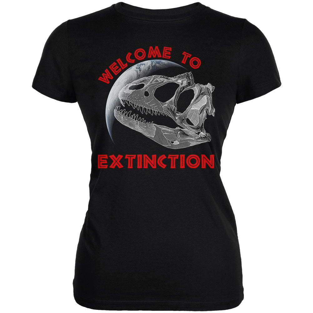 Earth Day Dinosaur Fossil Welcome To Extinction Juniors Soft T Shirt Juniors T-Shirts Old Glory 2XL Black